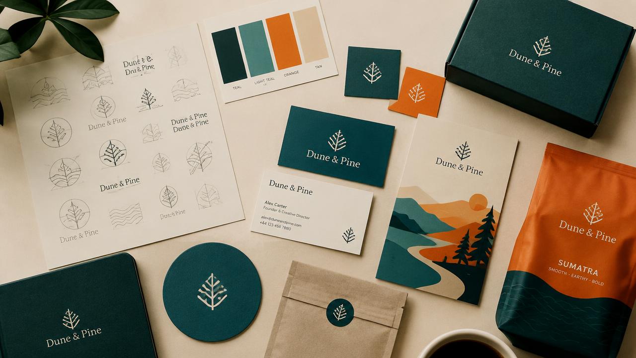Brand designer arranging creative concepts and materials