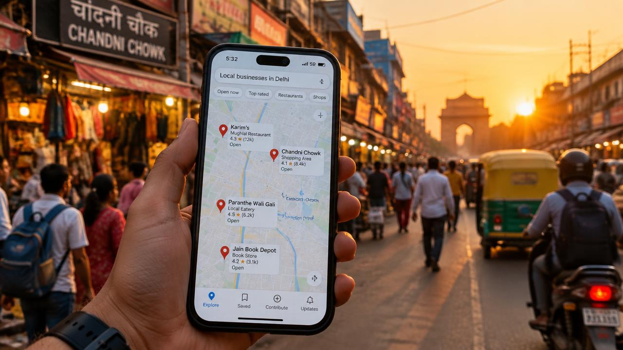 Business owner reviewing local search visibility