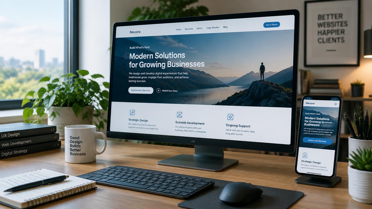 Designer reviewing a business website project